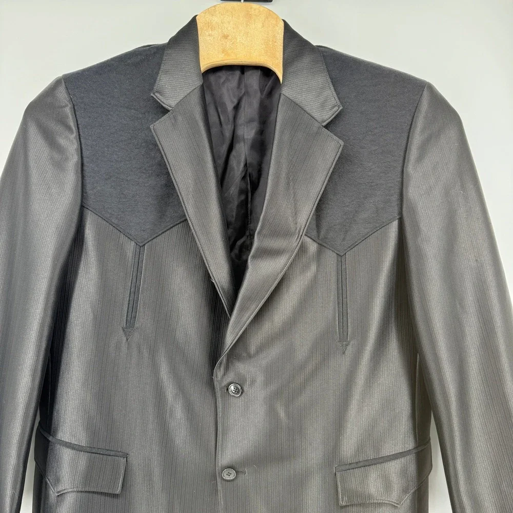 Circle S Texas Western Blazer Men 46L Black Textured Contrast‎ Yoke Sport Coat